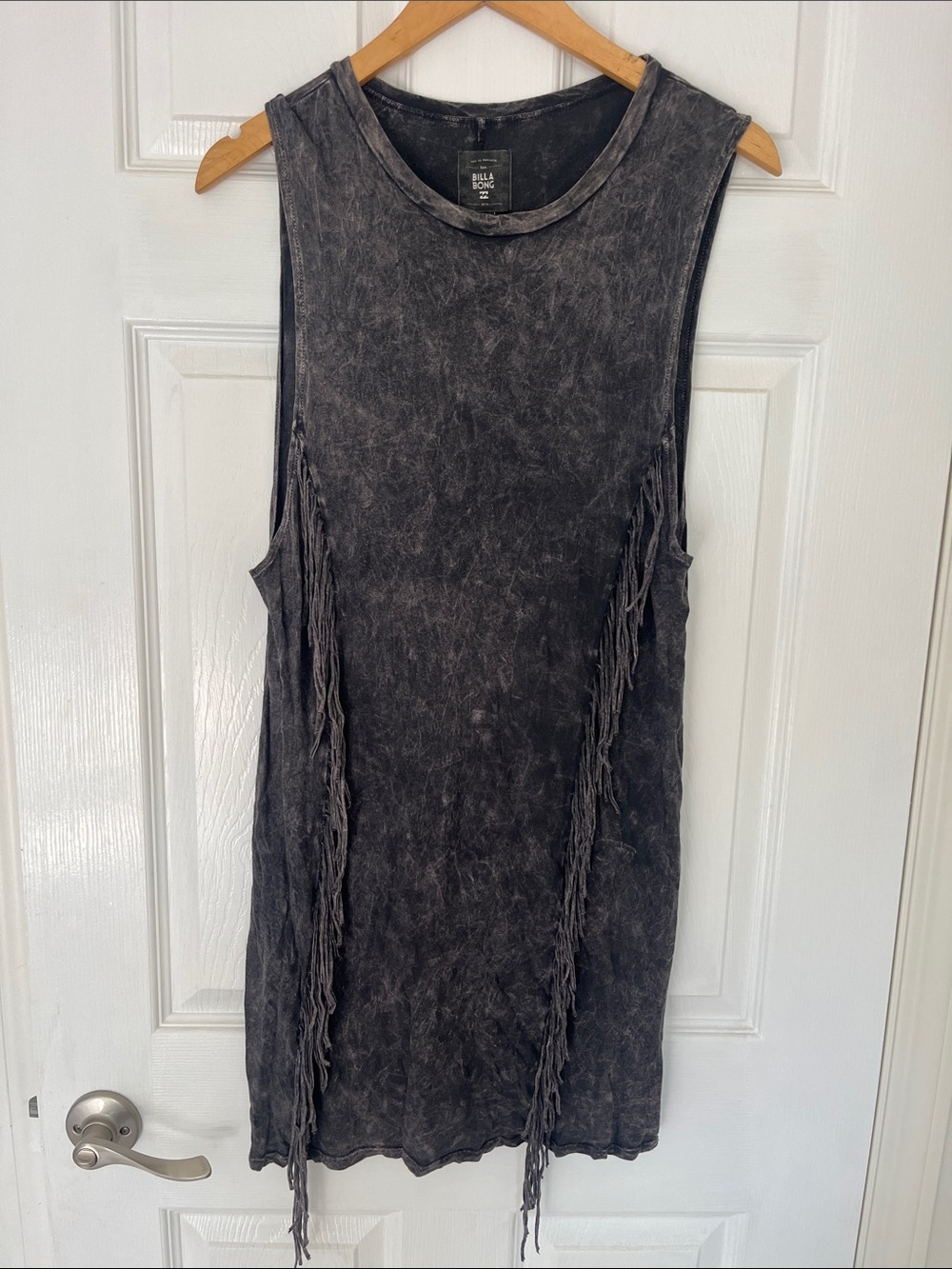 Billabong Black Mineral Wash Women's Fringe Muscle Tee Tank Dress Medium
